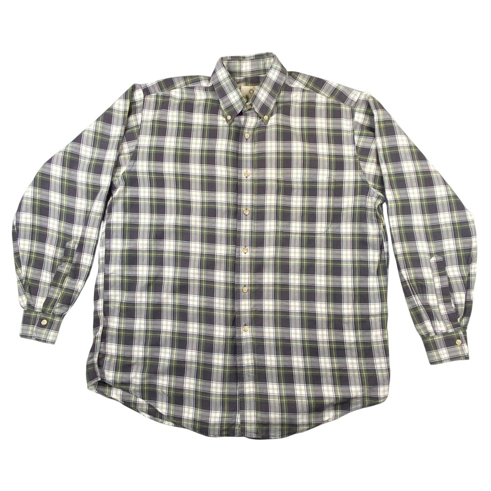 Viyella Mens Large Plaid Button Down Shirt Cotton Wool Blend Green Navy USA Made